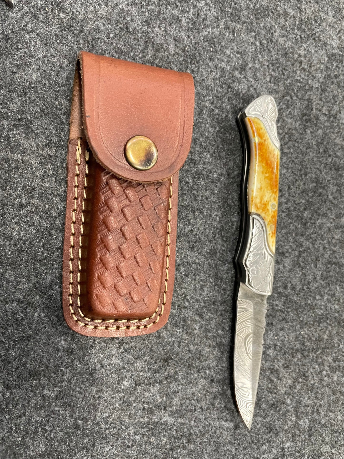 Titan Damascus Steel handmade Pocket Knife with burn bone handles with steel bolsters TF-30 31/4"