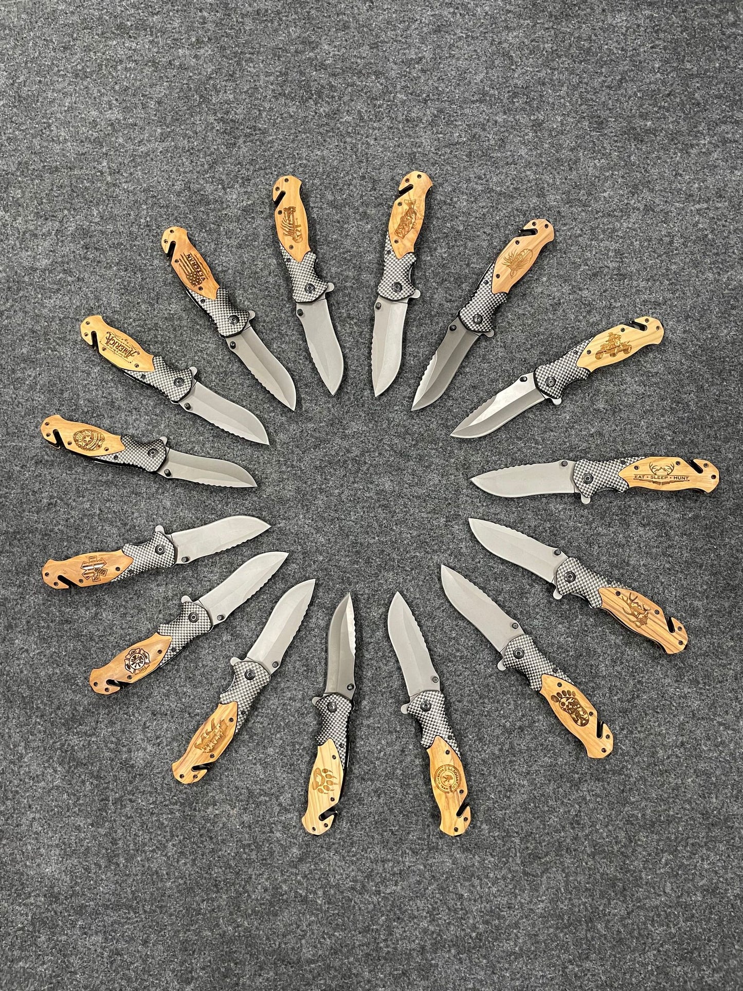 Laser Etched, "Wide Mouth Bass" 3 3/8" Olive Wood Knife