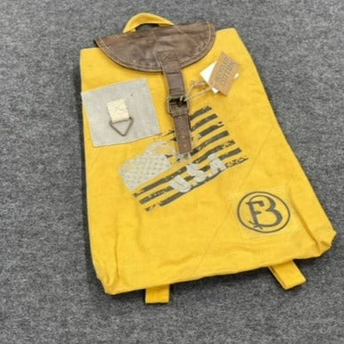 Yellow USA Upcycled Canvas Backpack Vibrant Gold & Metallic Silver 13"wx15.75"hx3.5"d