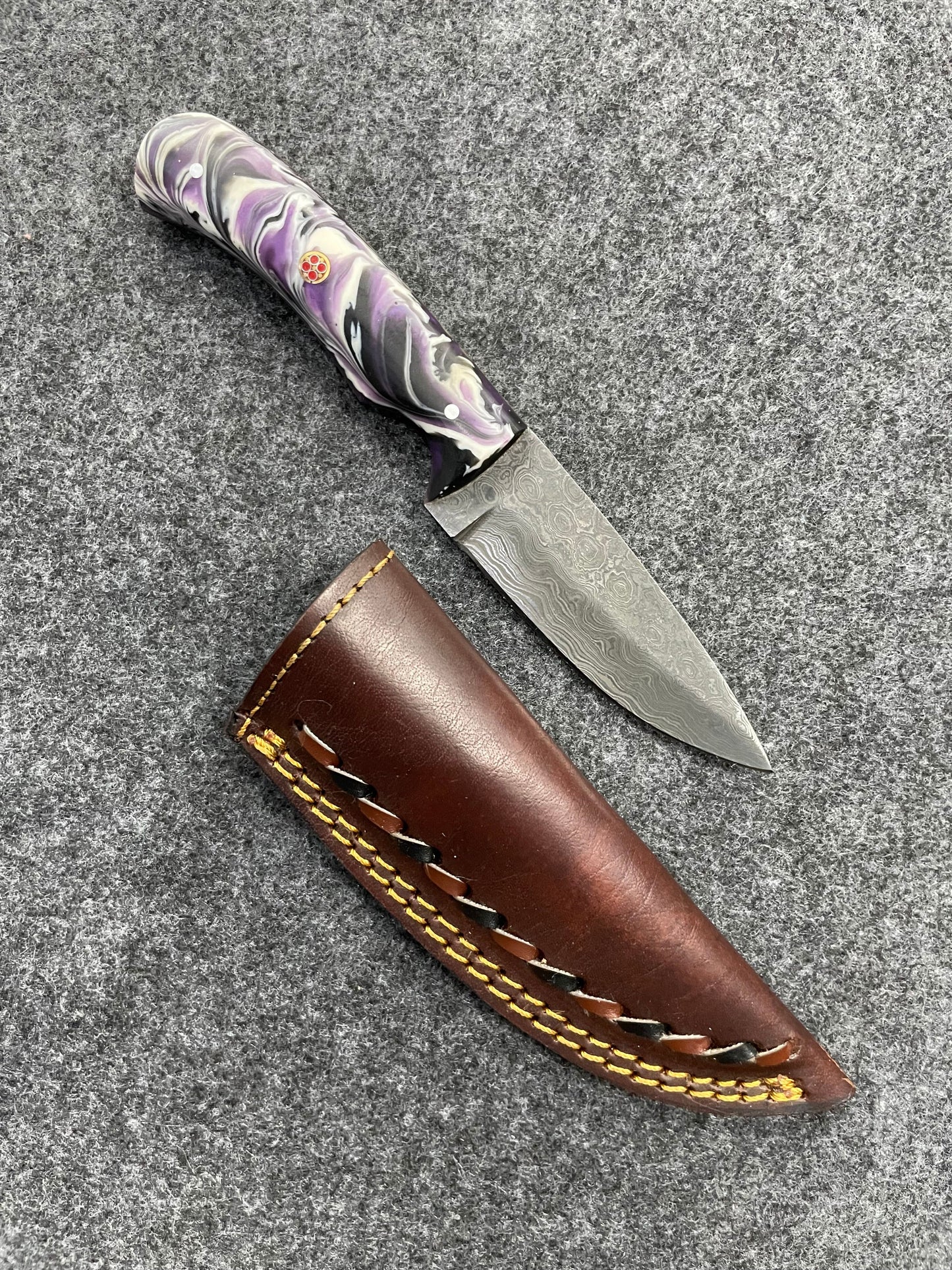 Titan TD-702 Damascus Steel Marbled Look Collectors Knife 3" blade