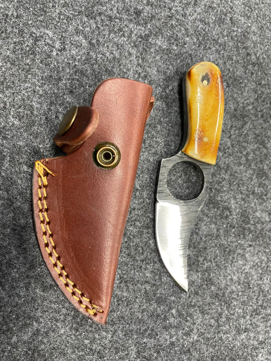 Titan 1080 Carbon Steel Skinning Knife with Burnt Bone Handle; Fixed Blade TC-021 3" blade