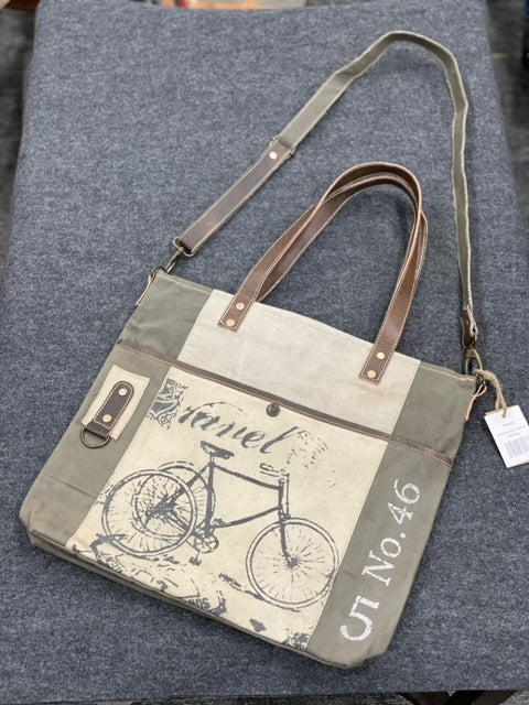 Bicycle Upcycled Canvas Shopper Tote Cream & Military Green 14"wx14"hx3"d