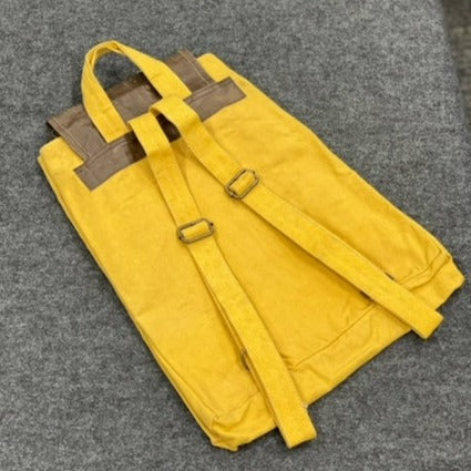 Yellow USA Upcycled Canvas Backpack Vibrant Gold & Metallic Silver 13"wx15.75"hx3.5"d
