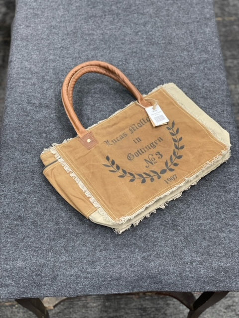 Fringed Lucas Moller Fringed Canvas Grab Bag Chestnut Brown 16"wx11.4"hx3.75"d