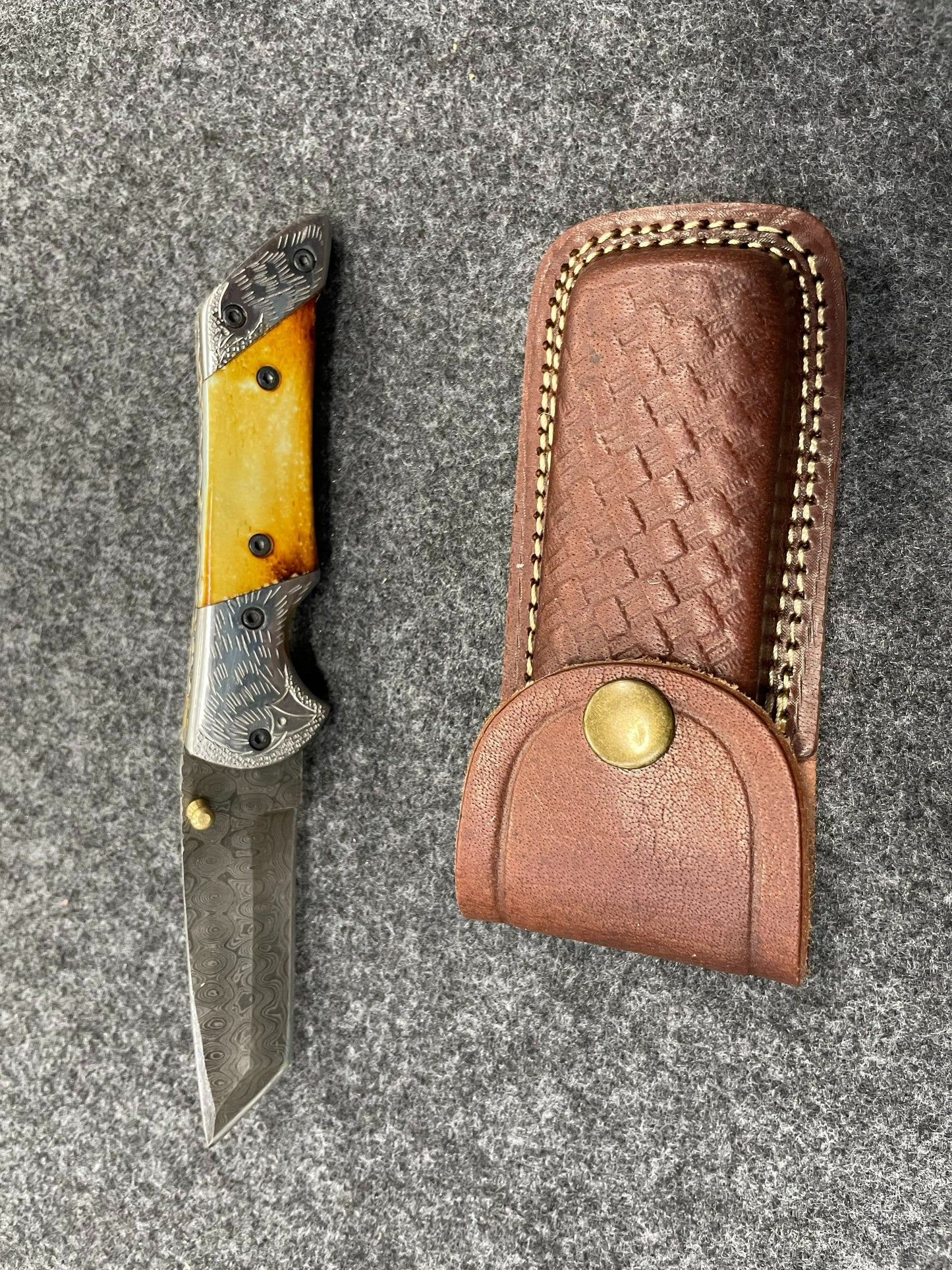 Titan American Eagle - Raindrop Damascus folding blade/ EDC/ Eagle engraved Steel Bolster 4.2" Blade