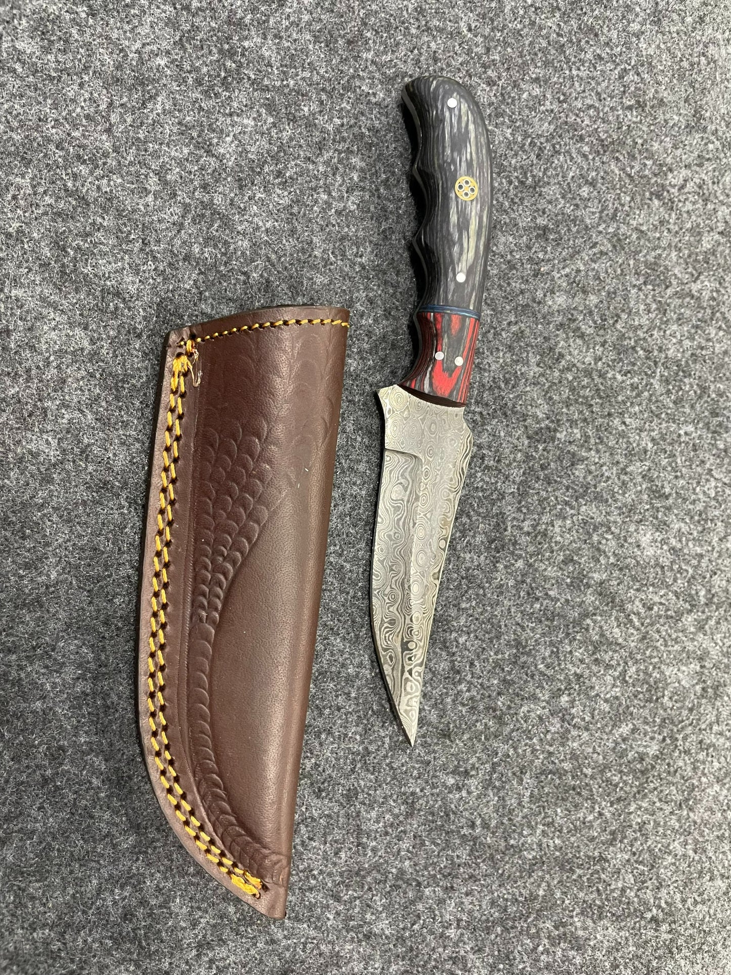 Titan Damascus Hunting Knife BLADE WITH Diamond Wood SCALES TK-013 4" Blade