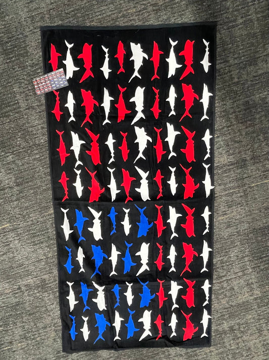 TW2024 30"x60" Patriotic Shark Beach Towel